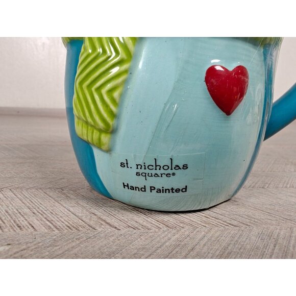 St. Nicholas Square Hand Painted Owl Mug With Lid 16oz Ceramic Blue With Green S - Picture 4 of 8